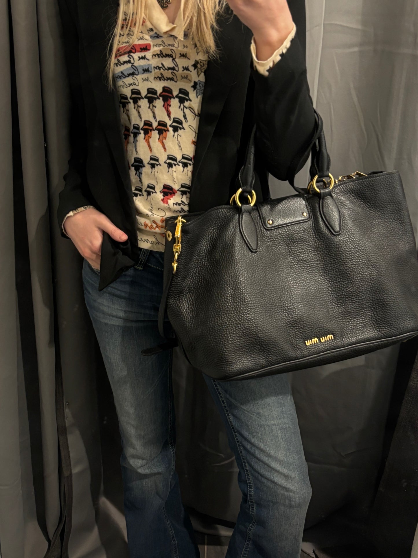 Miu Miu - Vitello Caribu Tote - Black Leather & Gold Hardware