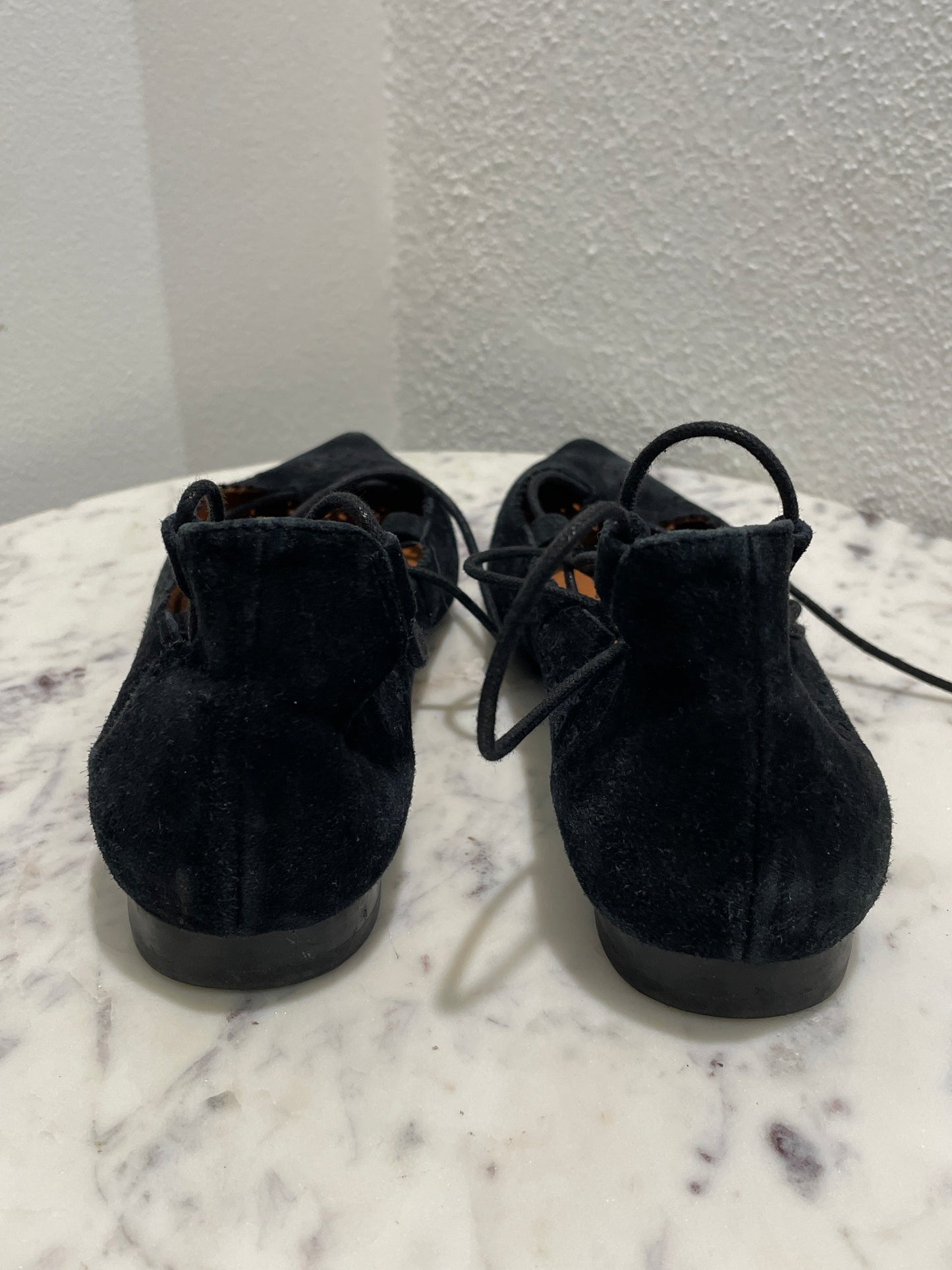 & Other Stories Cut Out Lace Up Suede Ballerina Flats – Black - 36