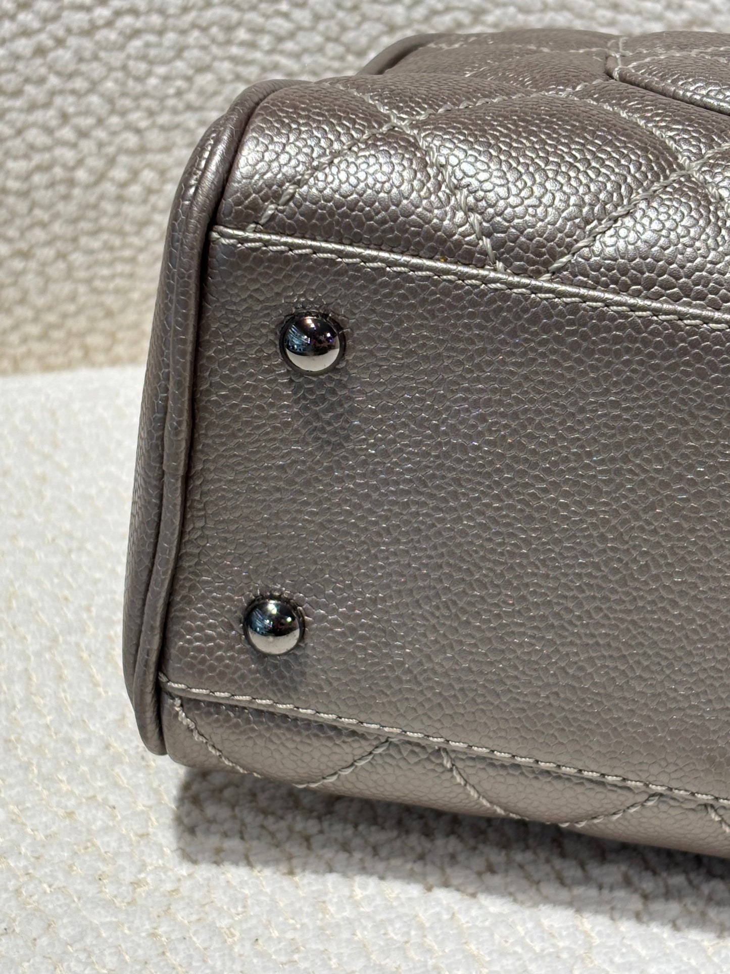 Chanel Boston Bag – Silver Caviar Leather & Silver Hardware