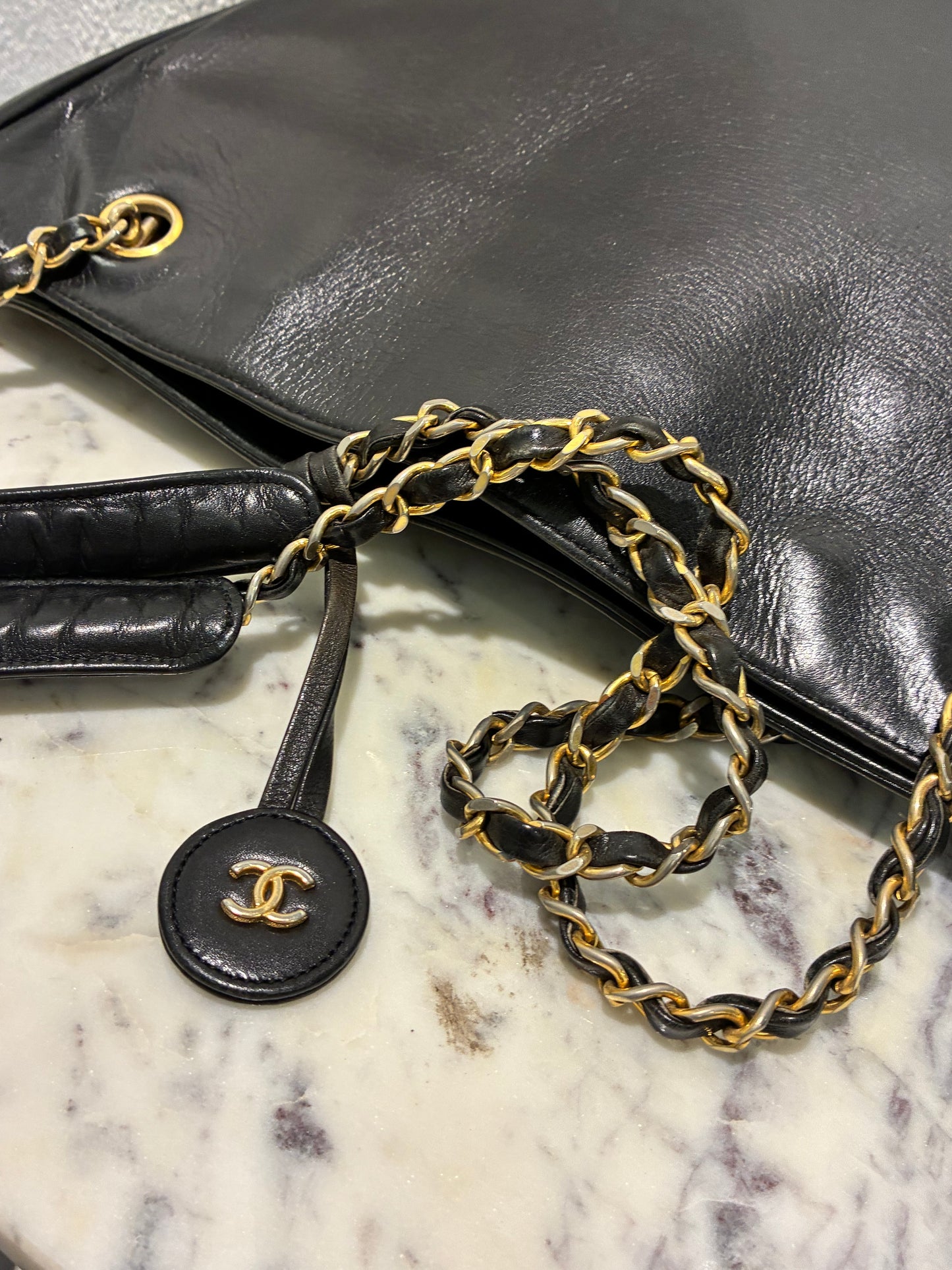 Chanel Vintage Tote - CC Detail - Black Lambskin & 24K Gold Hardware