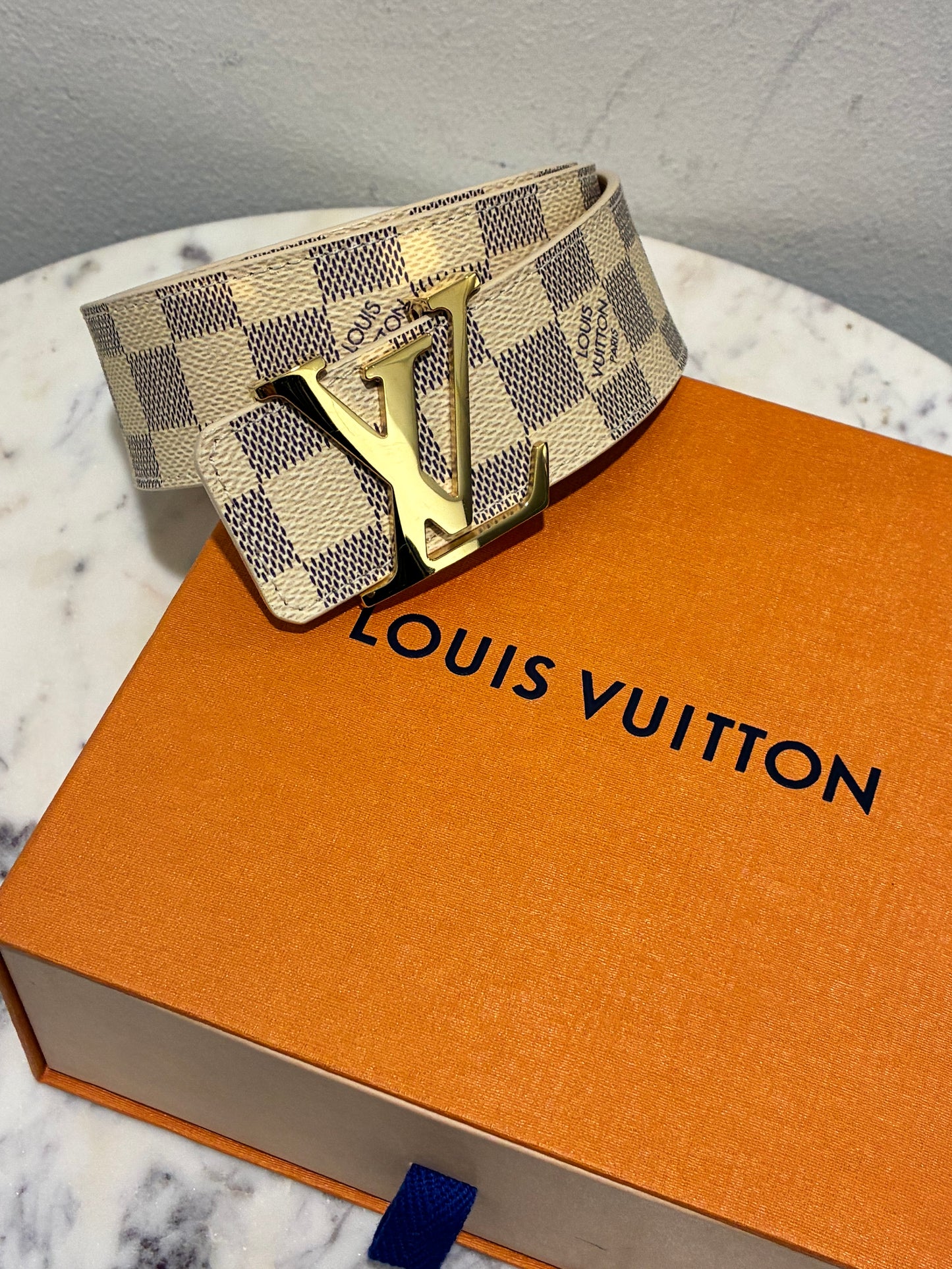 Louis Vuitton Belt - Damien Print with Gold Logo - Size 80