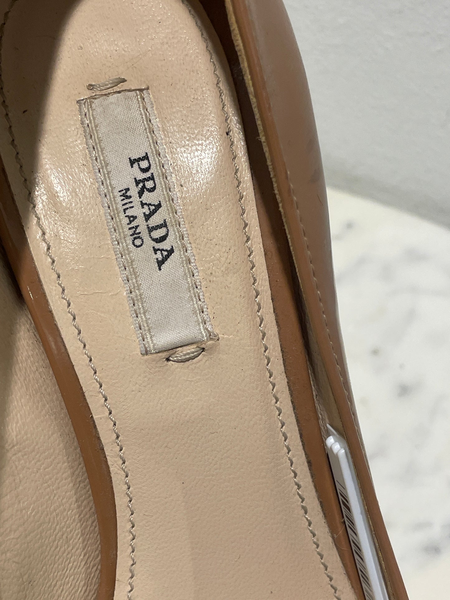 Vintage Prada Camel Nude Patent Leather Platform Pumps - 36