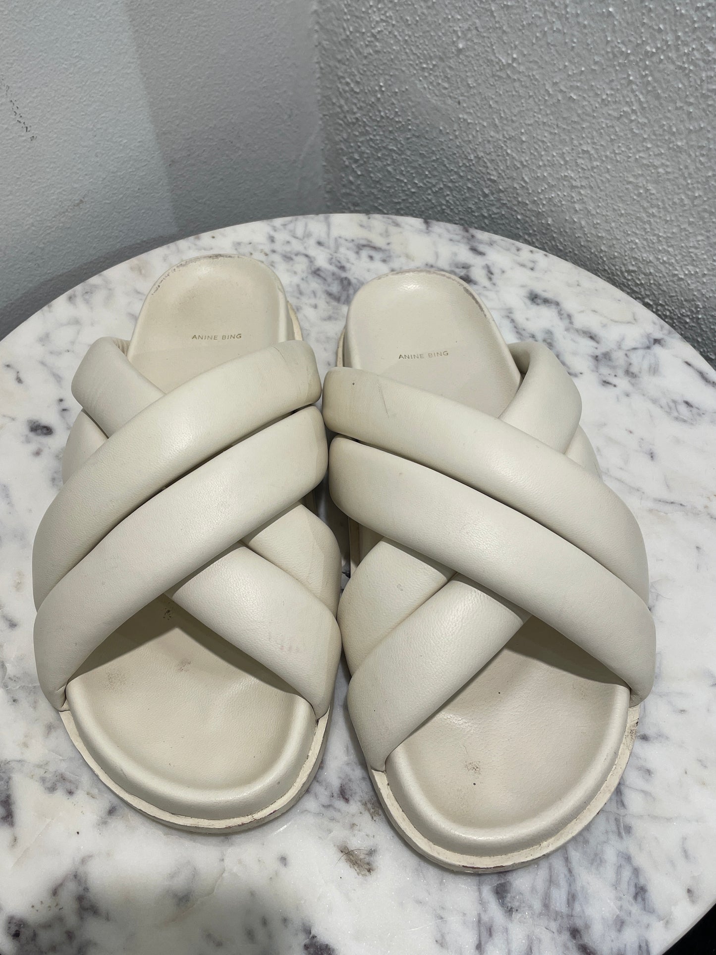 Anine Bing - Lizzie Slides – Off-white leather sandals - 39