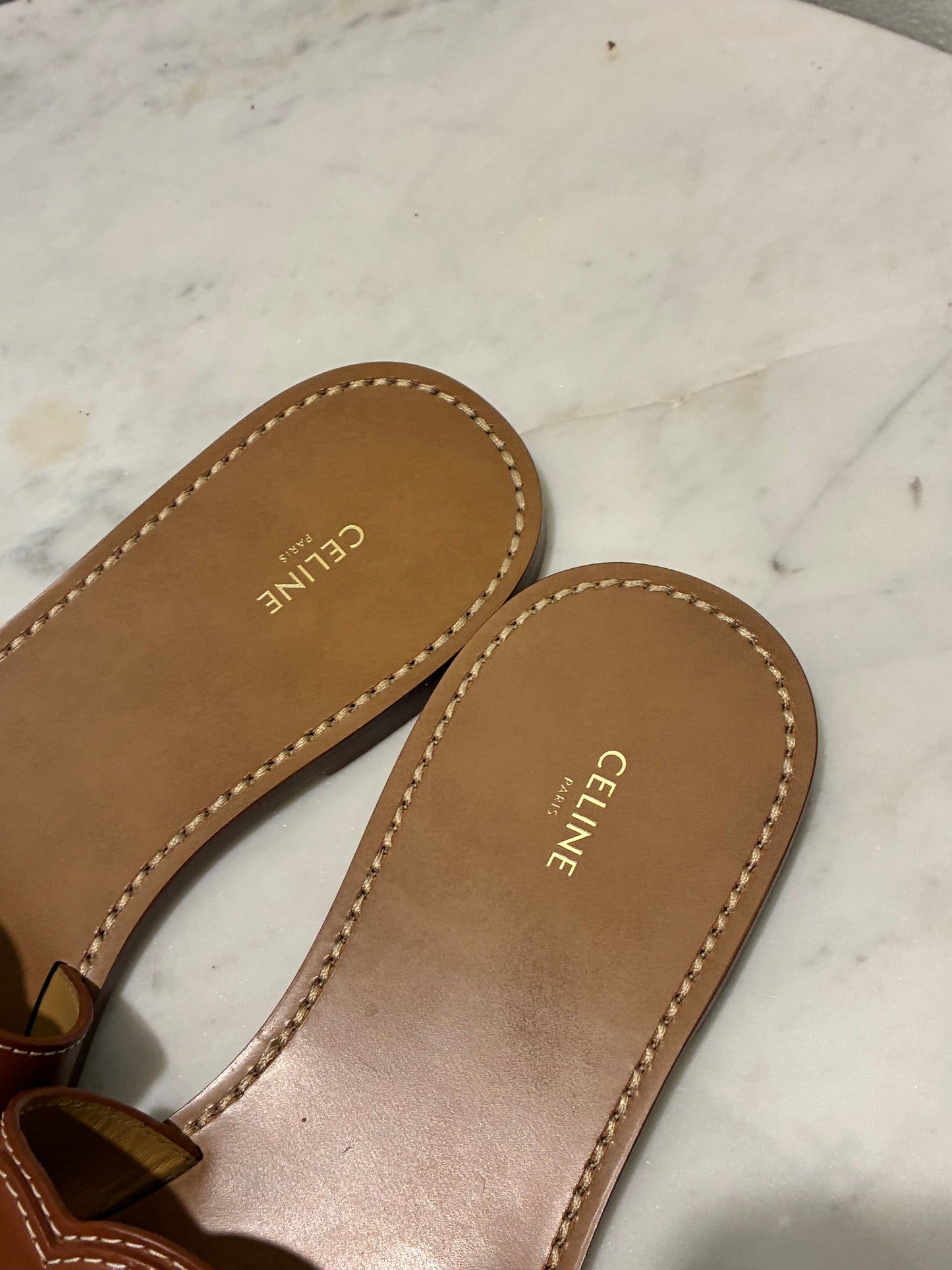 Celine Triomphe Sandals
 – Tan Leather - Size 40