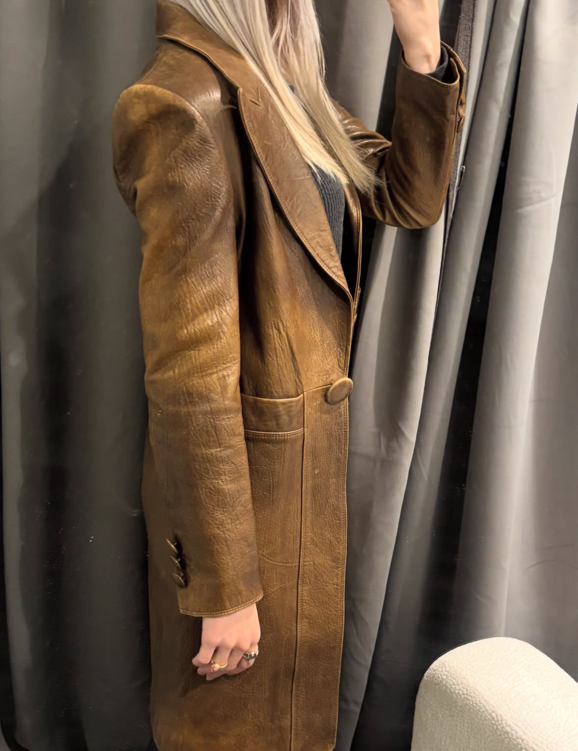 Cerrutti Leather Coat - Brown with Exclusive Buttons - Size Small