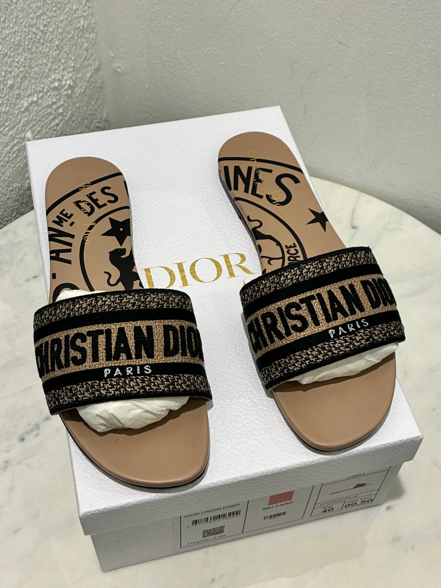 Dior Dway Slides – Nude/Black - Size 40