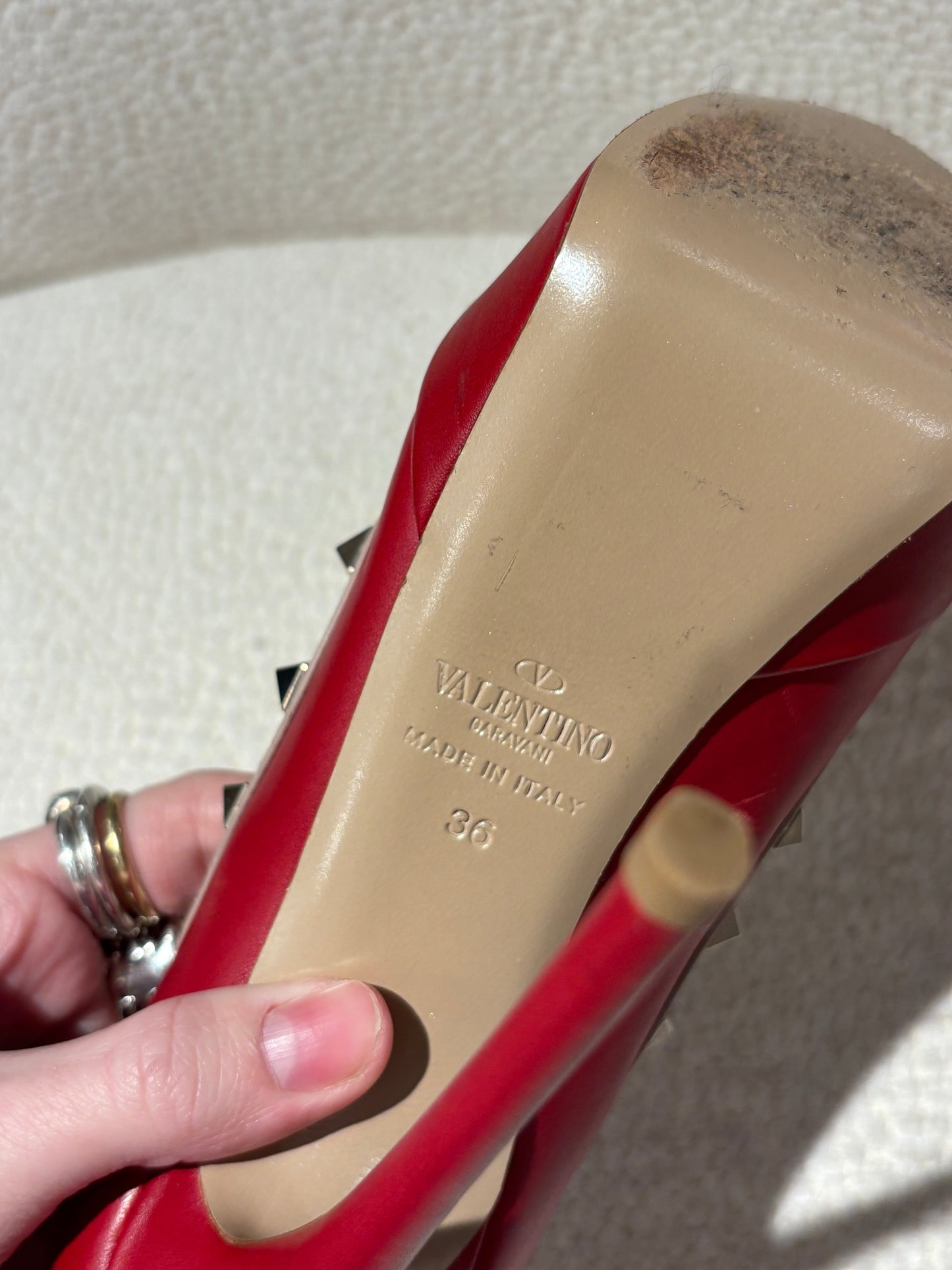 Valentino Platform Heels – Red Leather with Pink Trim & Studs - EU 36