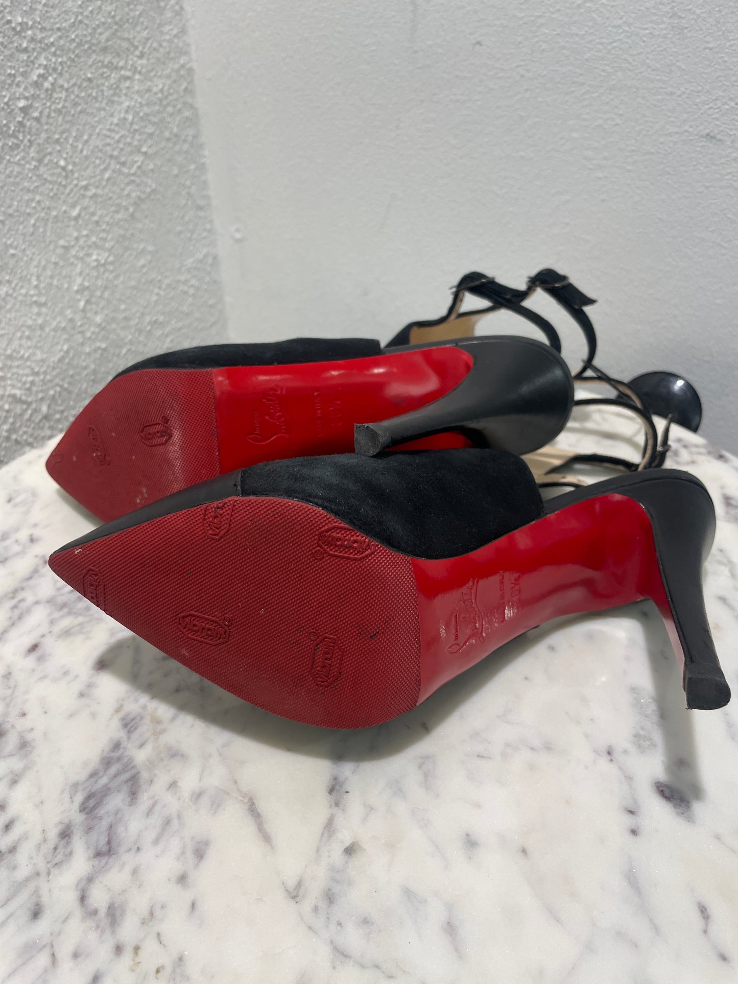 Christian Louboutin "Gortika" Spiked Calfskin & Suede Ankle-Strap Sandals – 36,5