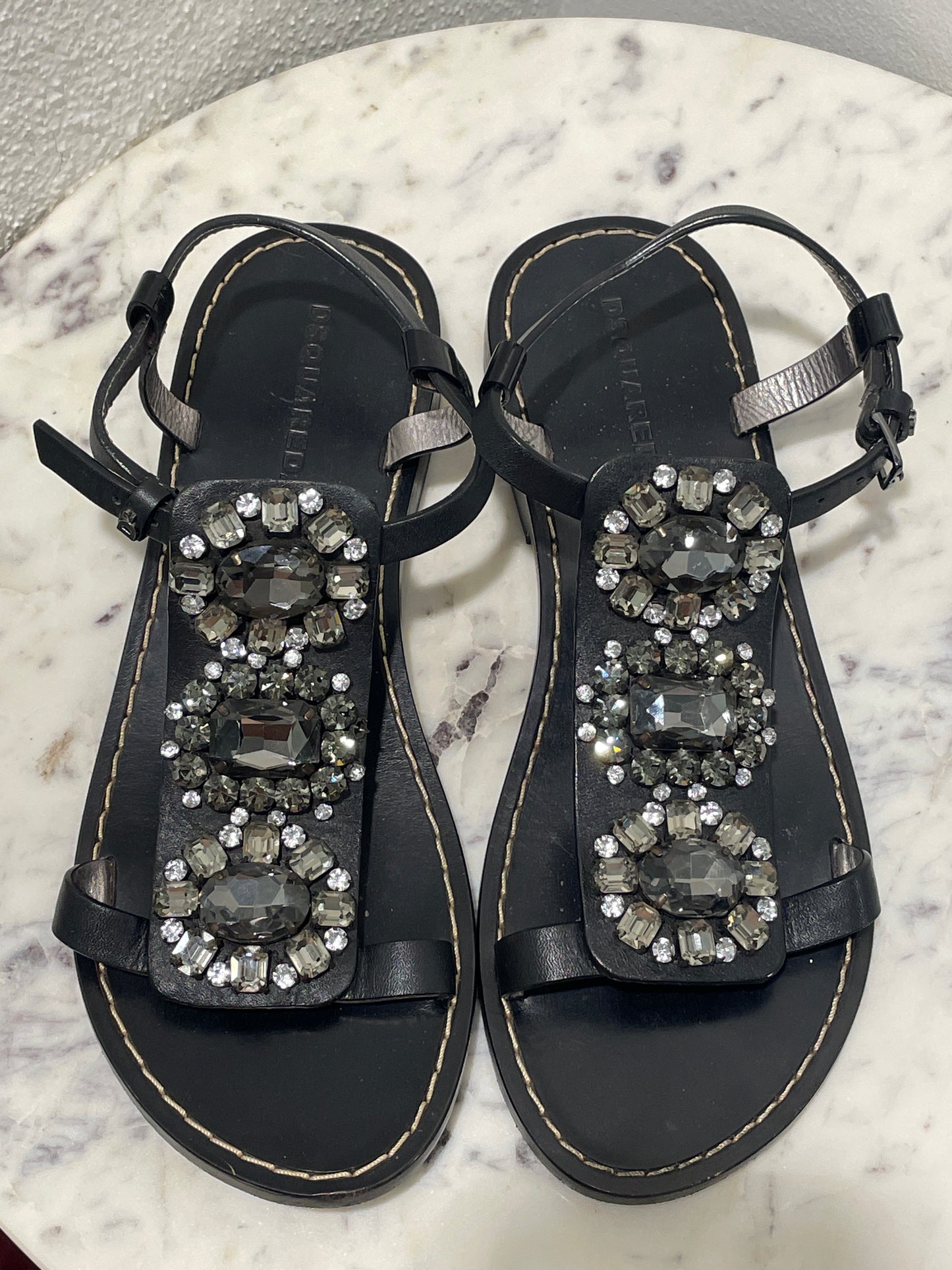 Dsquared2 - Crystal Embellished Sandals – Size 38 / Black