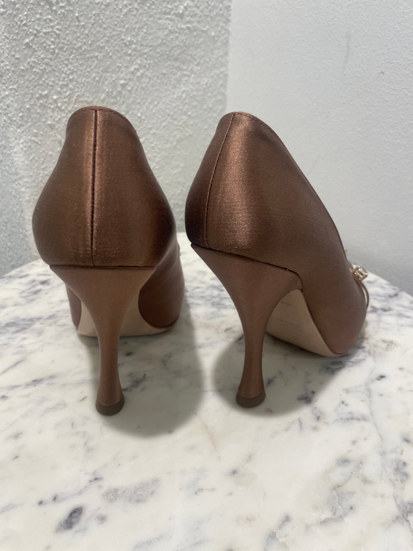 Miu Miu Crystal Embellished Satin Pumps - 38