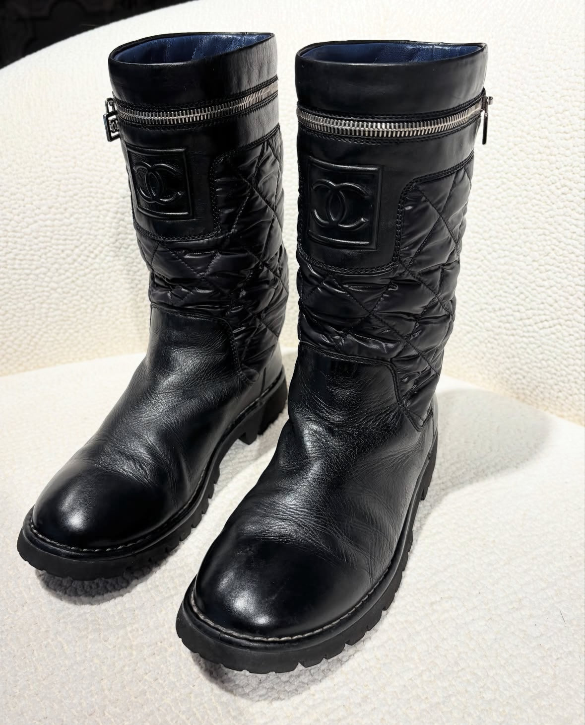 Chanel Biker Boots – Black Quilted Nylon & Leather – EU 39,5