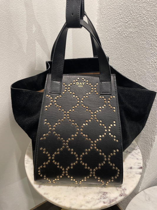 DAY - Studded Suede Tote Bag - 32/40 x 25 x 25 cm - Black & Gold