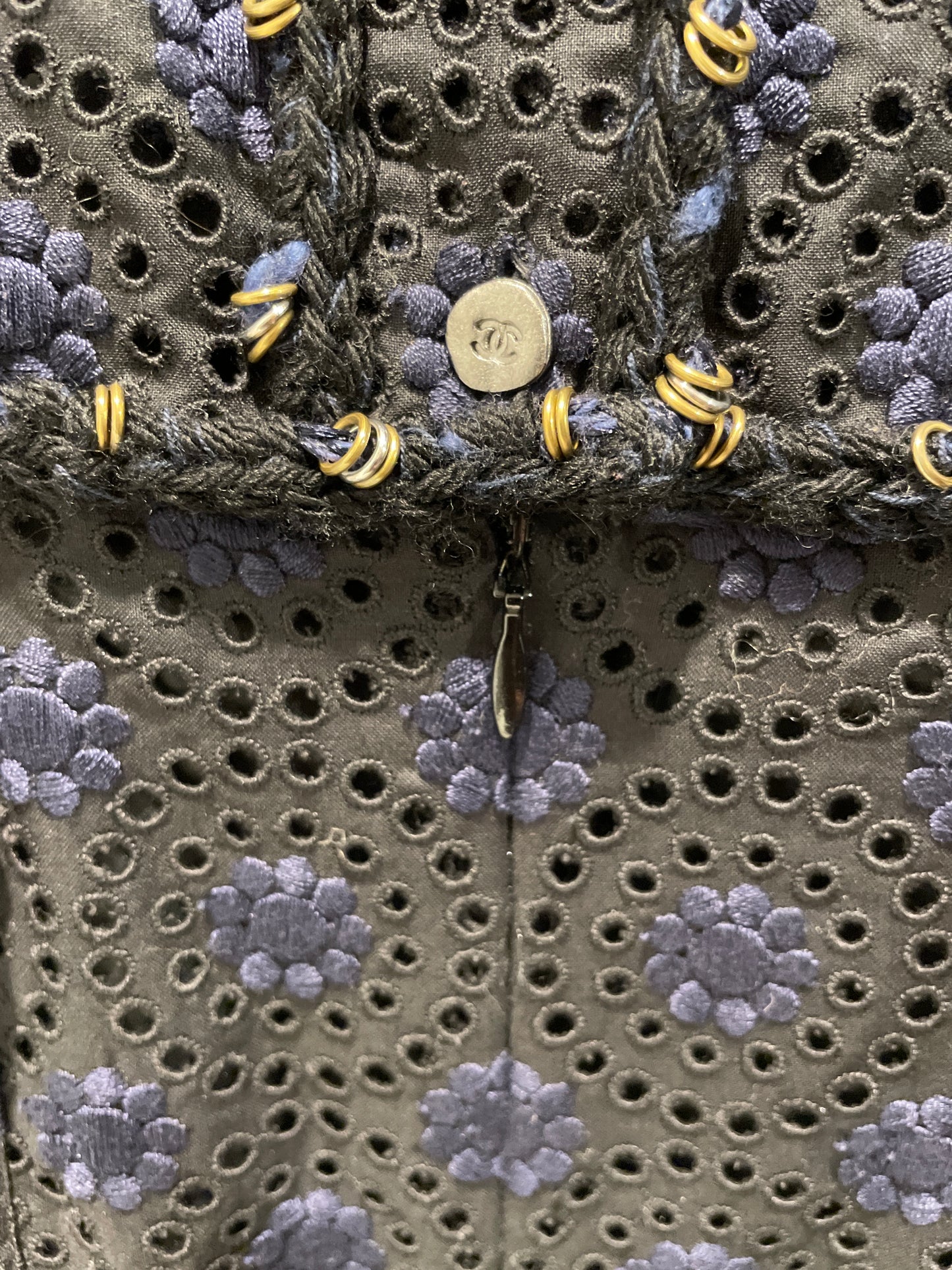 Chanel dress - Black & Navy Broderie Anglaise & CC bottons - EU36