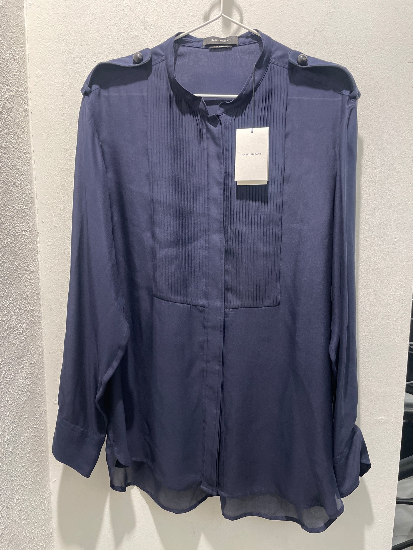 Isabel Marant Pleated Tuxedo Bib Pure Silk Blouse - new w. tags - M/L