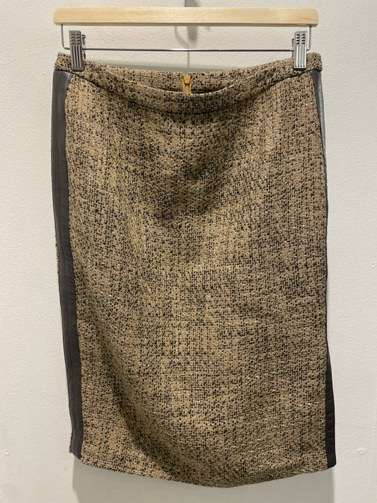 Malene Birger — Tweed Midi Skirt with Leather Panels and Gold Thread - Size EU 36
