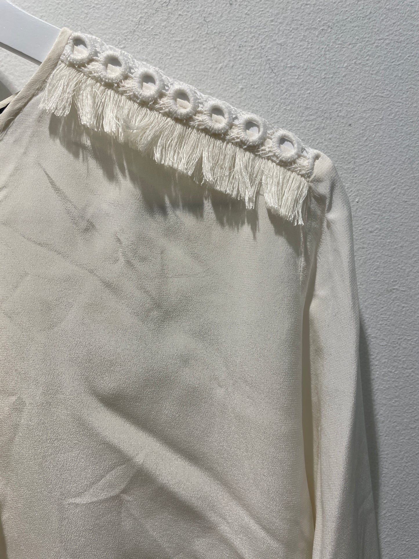 Malene Birger — Ecru Silk Blouse with Lace and Fringe Details - EU38 - M