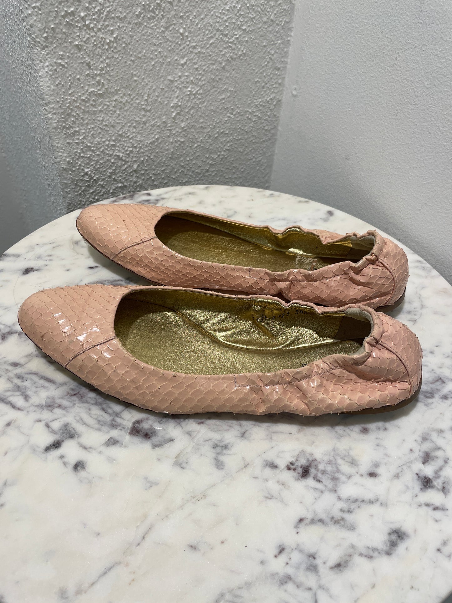 Dolce & Gabbana Pastel Pink Genuine Snakeskin Ballet Flats with Gold Insoles - EU38,5
