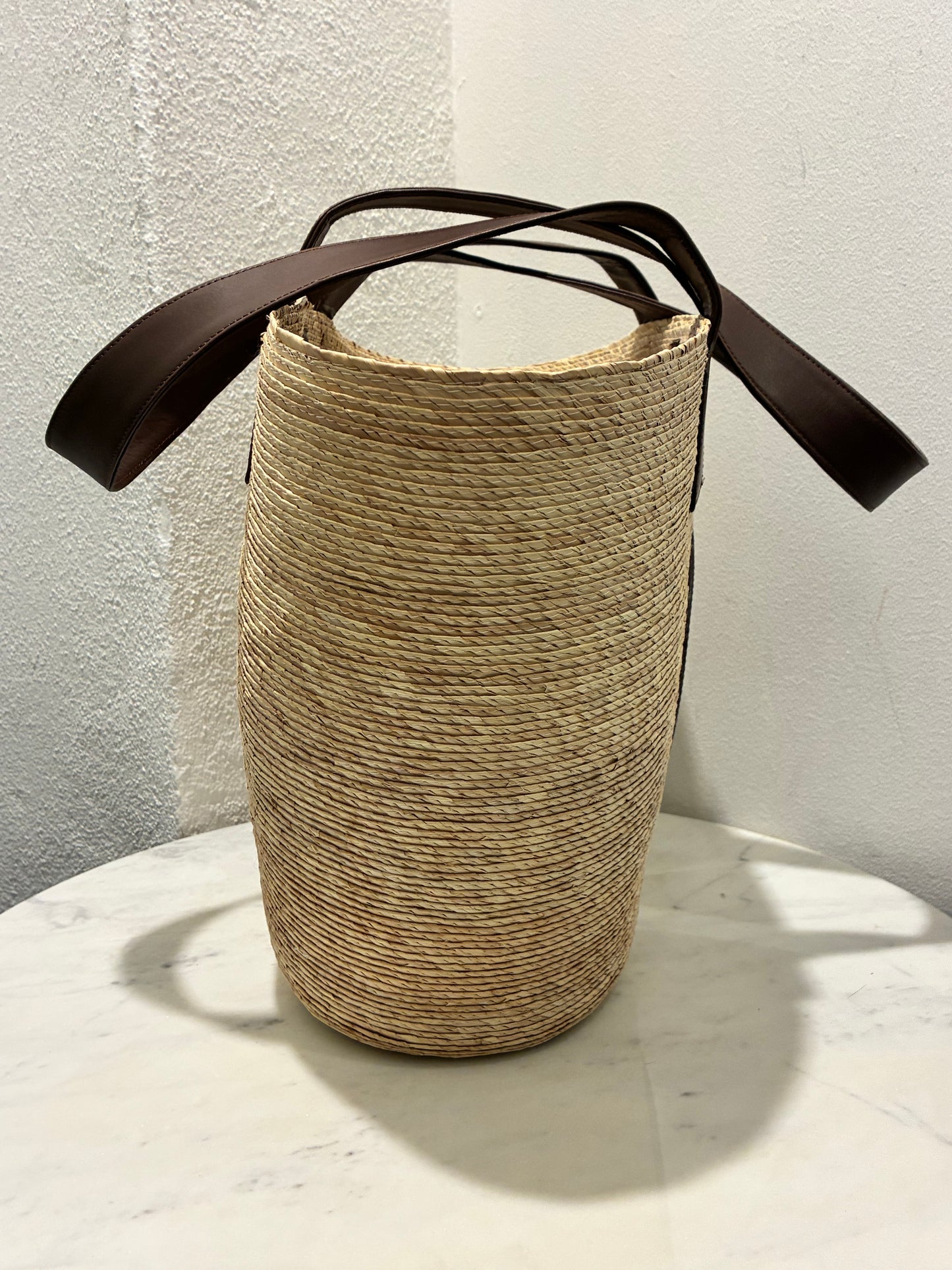 Altuzarra Raffia Tote – Raffia with Brown Logo Text