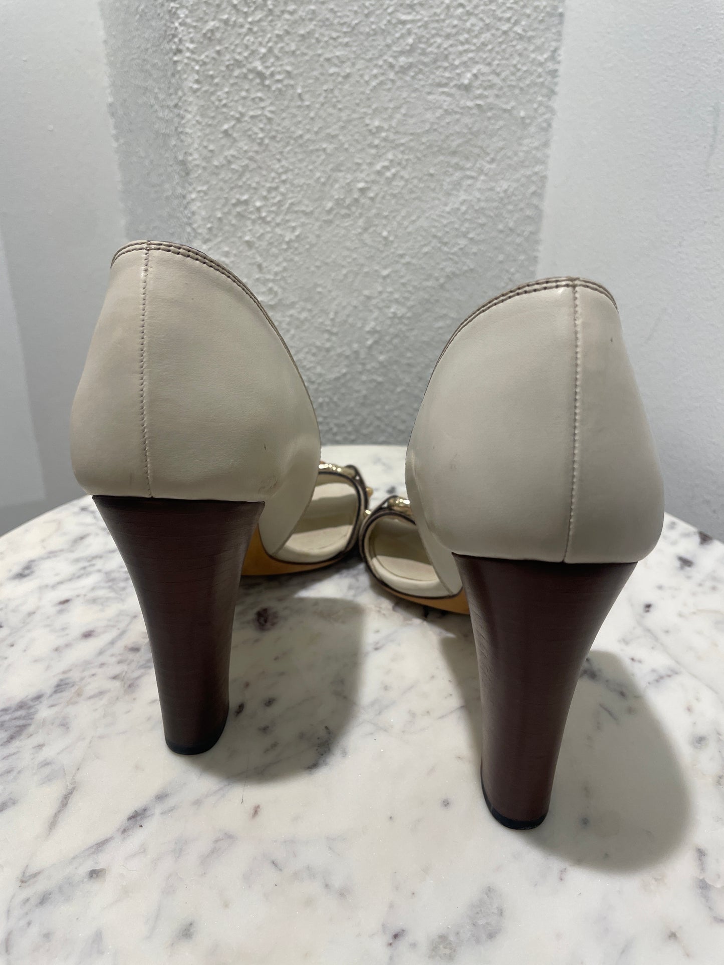 Gucci Ivory Horsebit Bamboo Leather Heels - 38,5 C