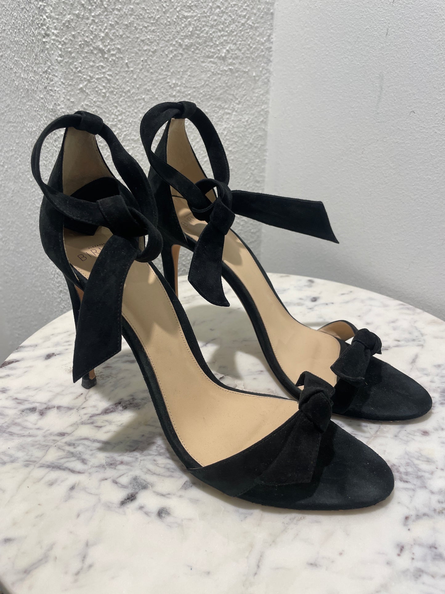 Alexandre Birman Clarita Black Suede Ankle-Tie Sandals Heels - 41