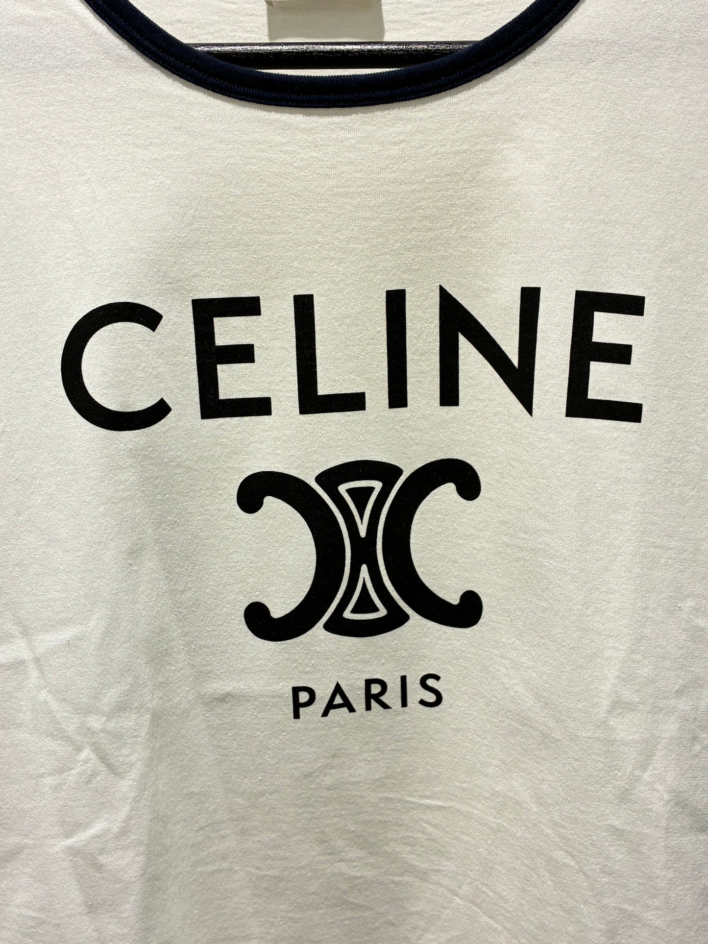 Celine Triomphe Tee - White & Navy - Size S/M