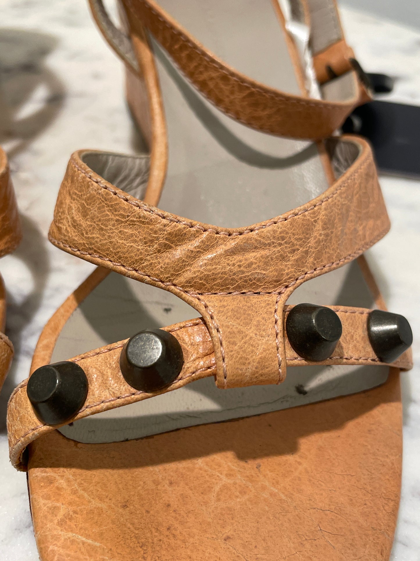Authentic Balenciaga Arena Leather Giant Studded Wedge Sandals - 37