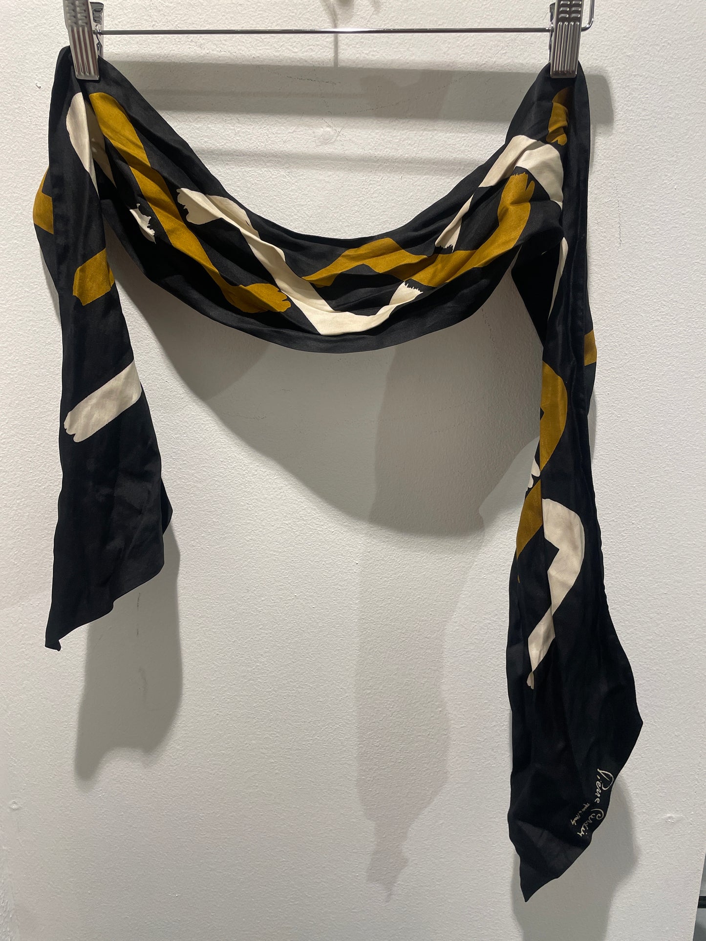 Pierre Cardin - Silk scarf /twilly - Black w. camel - Medinas Wardrobe