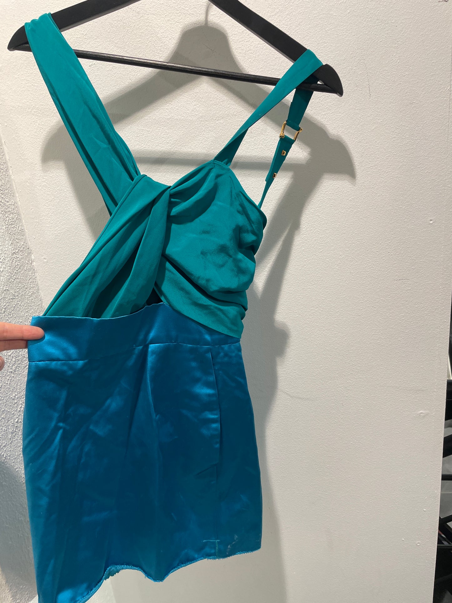 Gucci - Silk Sheath Cocktail Dress - blue/green color-blocking - XS - Medinas Wardrobe