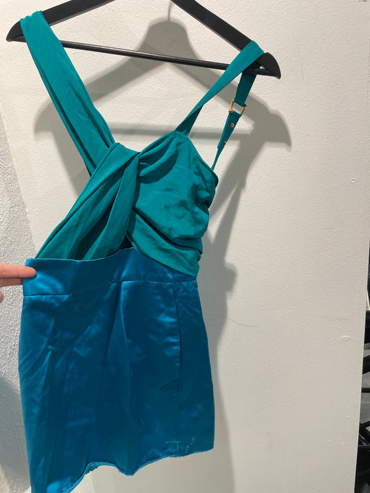 Gucci - Silk Sheath Cocktail Dress - blue/green color-blocking - XS - Medinas Wardrobe