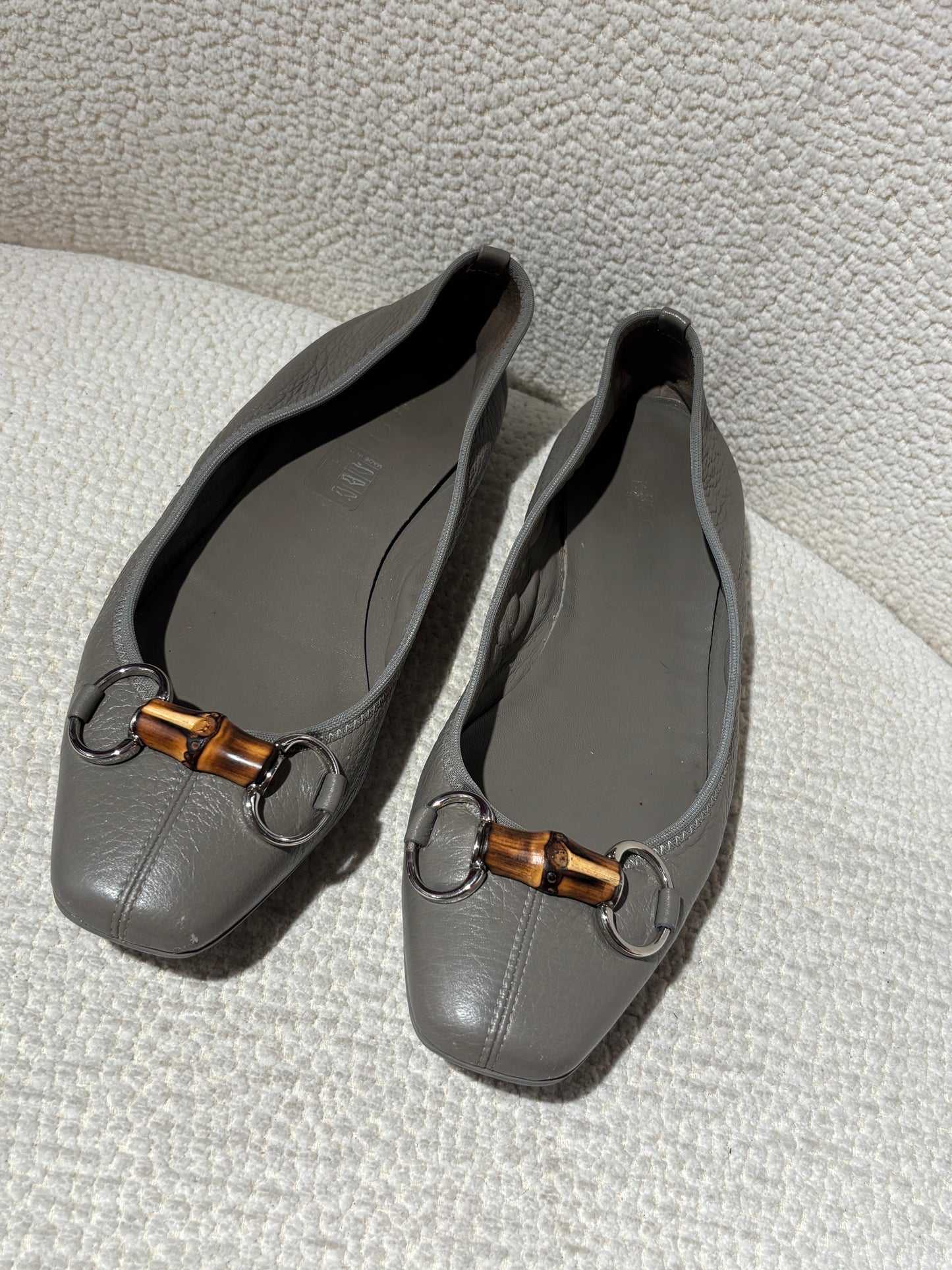 Gucci Ballerina - Grey Leather with Bamboo Bit - EU 38.5