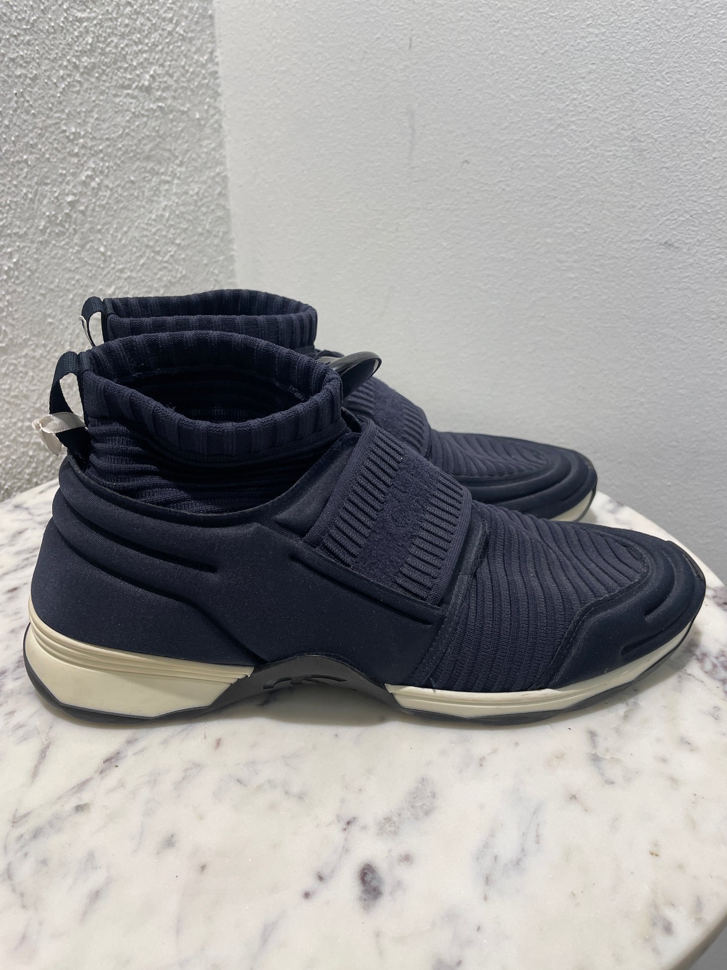 Chanel Navy Blue Knit High-Top Sock Sneakers - 38