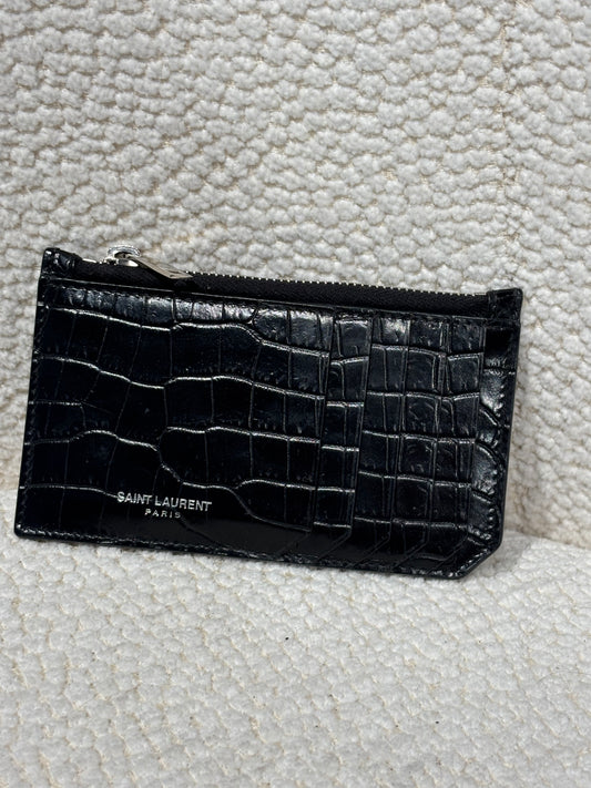 Saint Laurent Cardholder/Wallet – Black Alligator-Embossed Leather