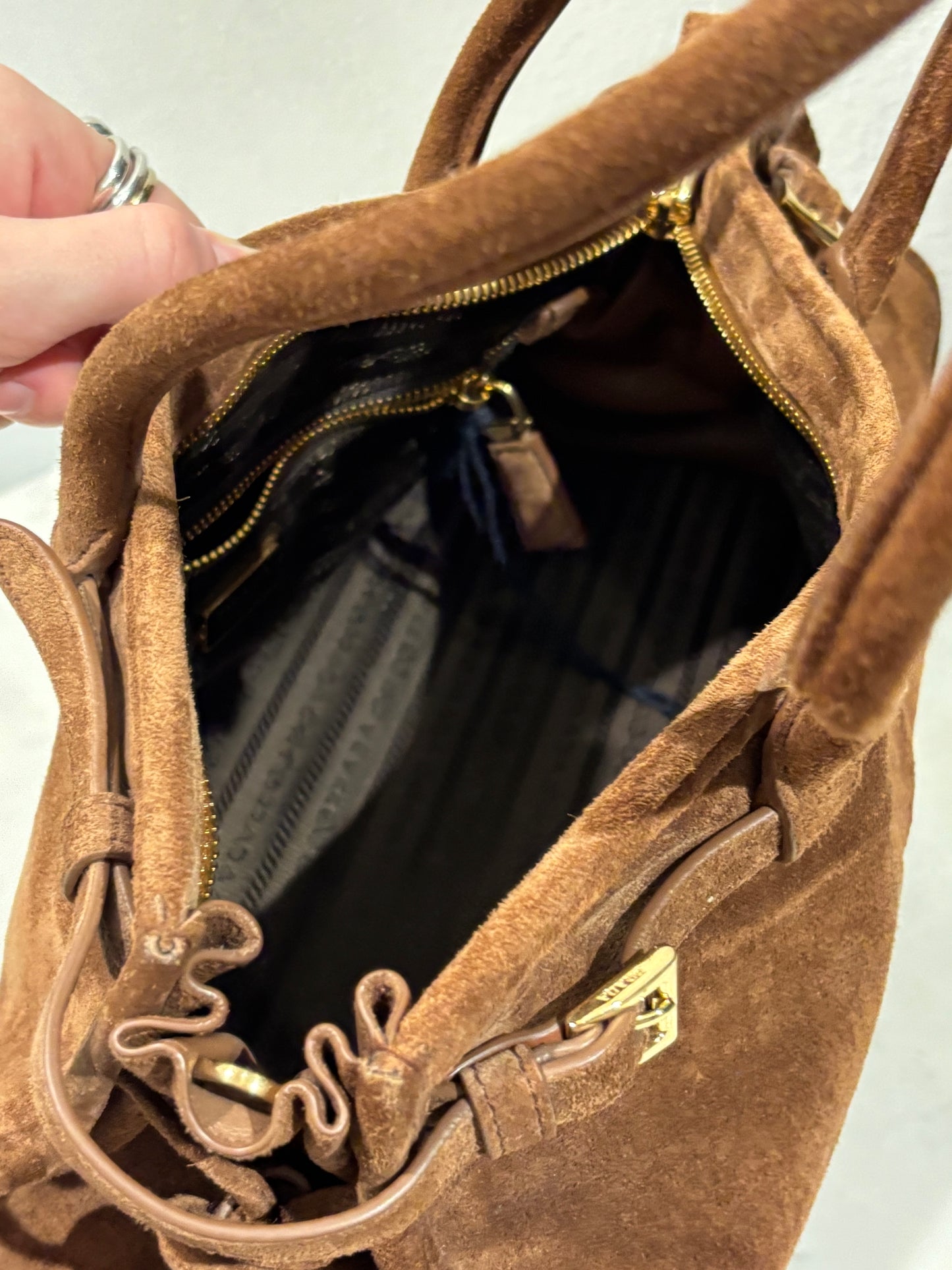 Prada - Suede Triangle Medium Bonnie - Cinnamon - Medinas Wardrobe