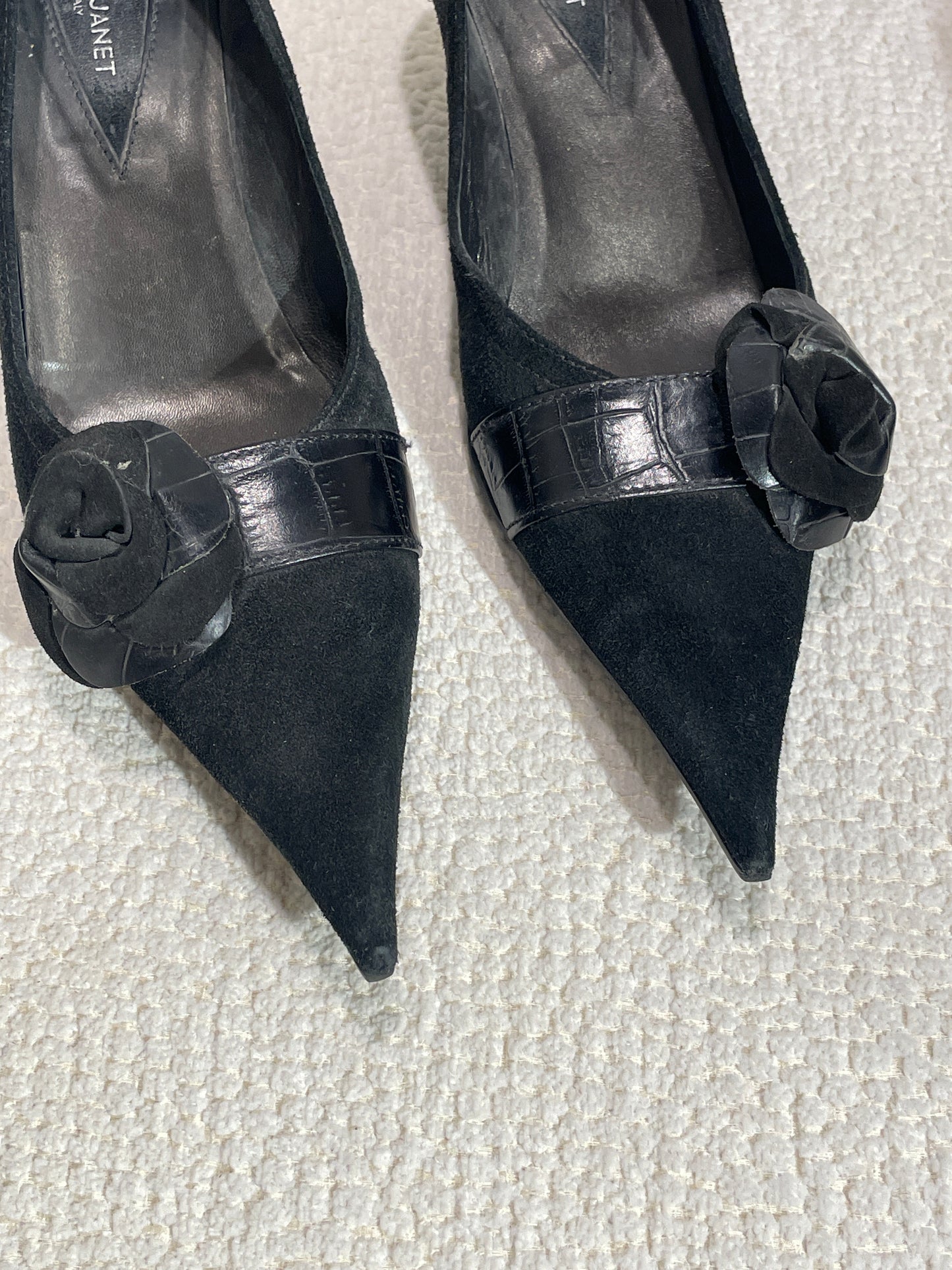 Janet & Janet Heels – Black suede and croco leather - 37