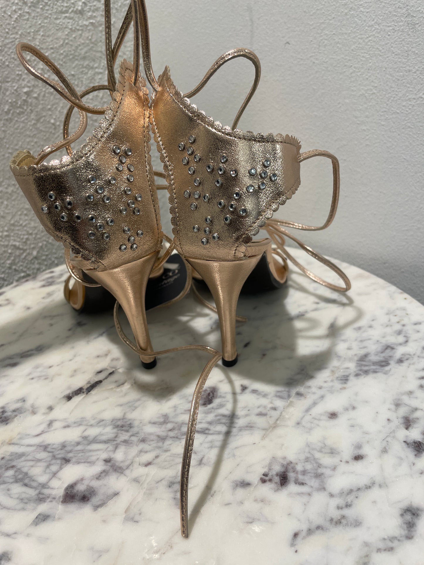 La Perla Metallic Rose Gold Studded Lace-Up Heeled Sandals – 37