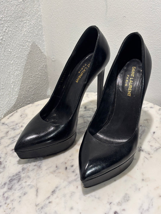 Saint Laurent - Janis platform pumps - grained leather - 100 mm - 38,5 - Medinas Wardrobe