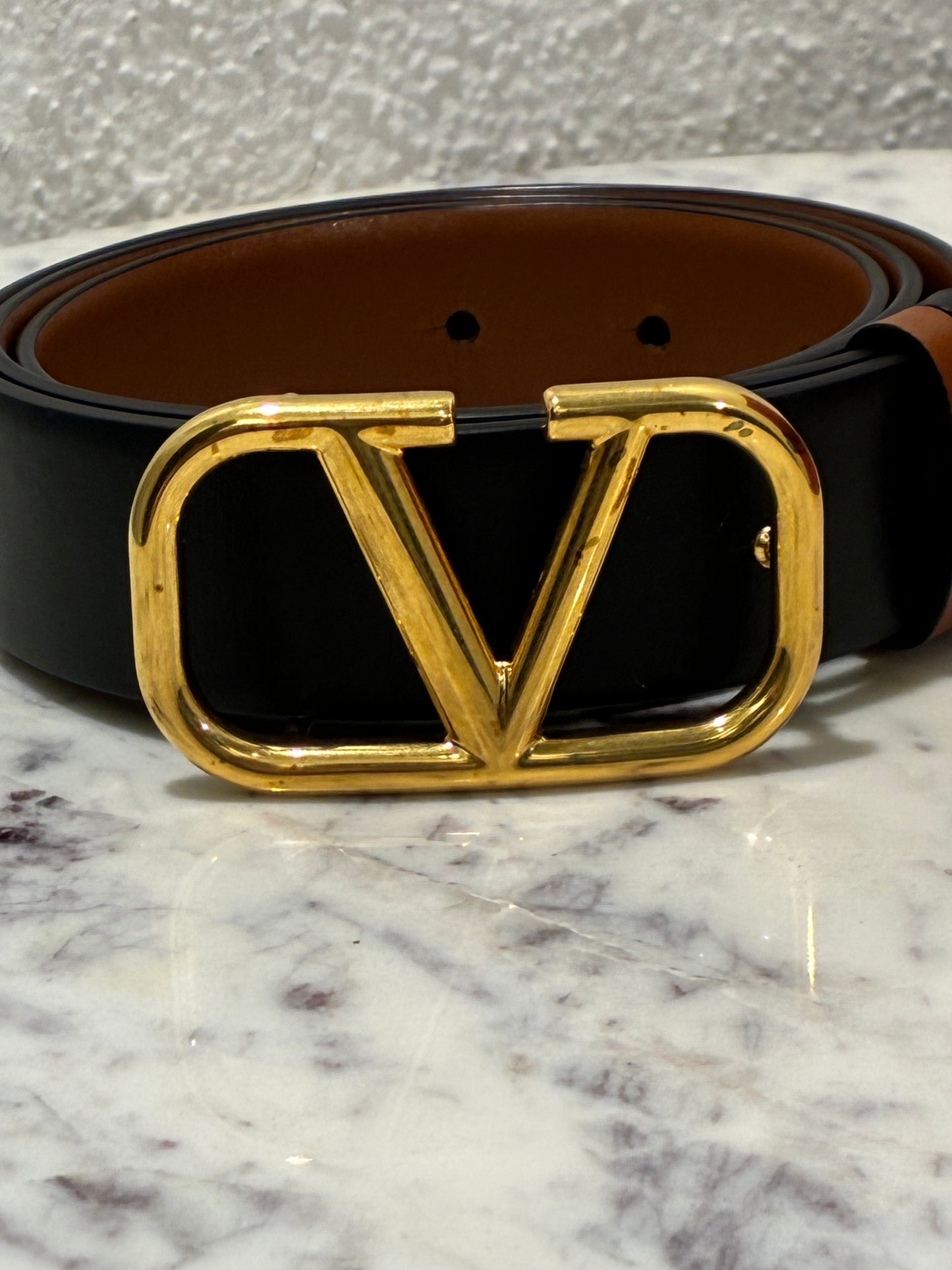 Valentino VLogo Reversible Belt - Black & Brown w. Gold Logo - Size 85