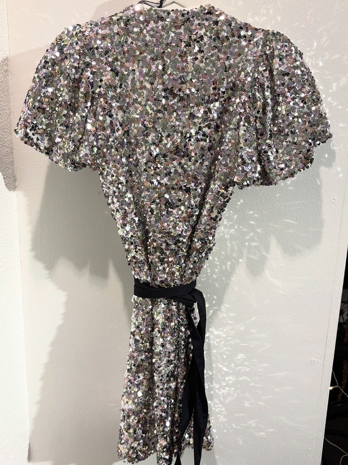 Rotate Sequin Dress – Silver with Black Belt - Size S