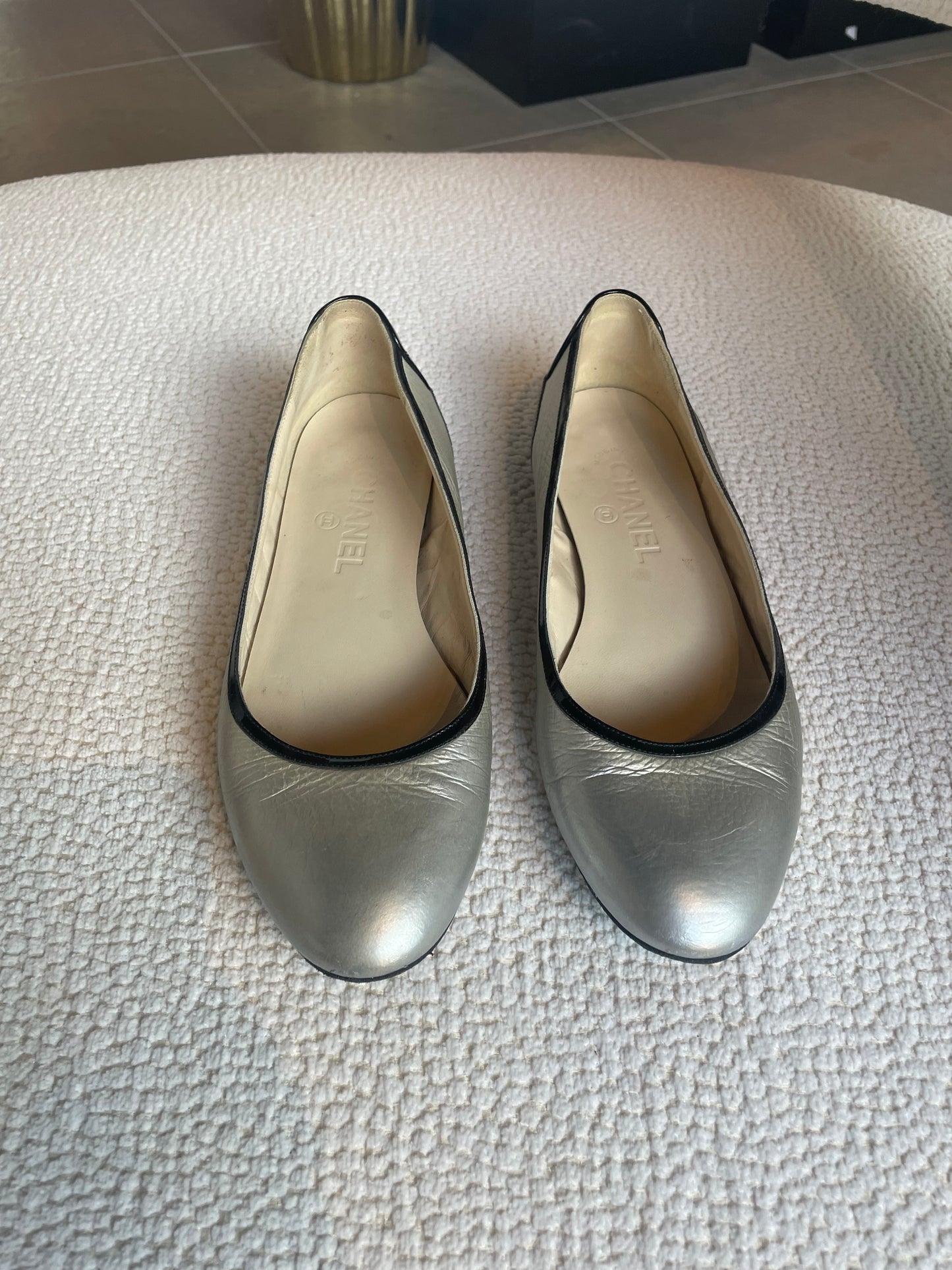 Chanel ballerina - Sølv læder - 38