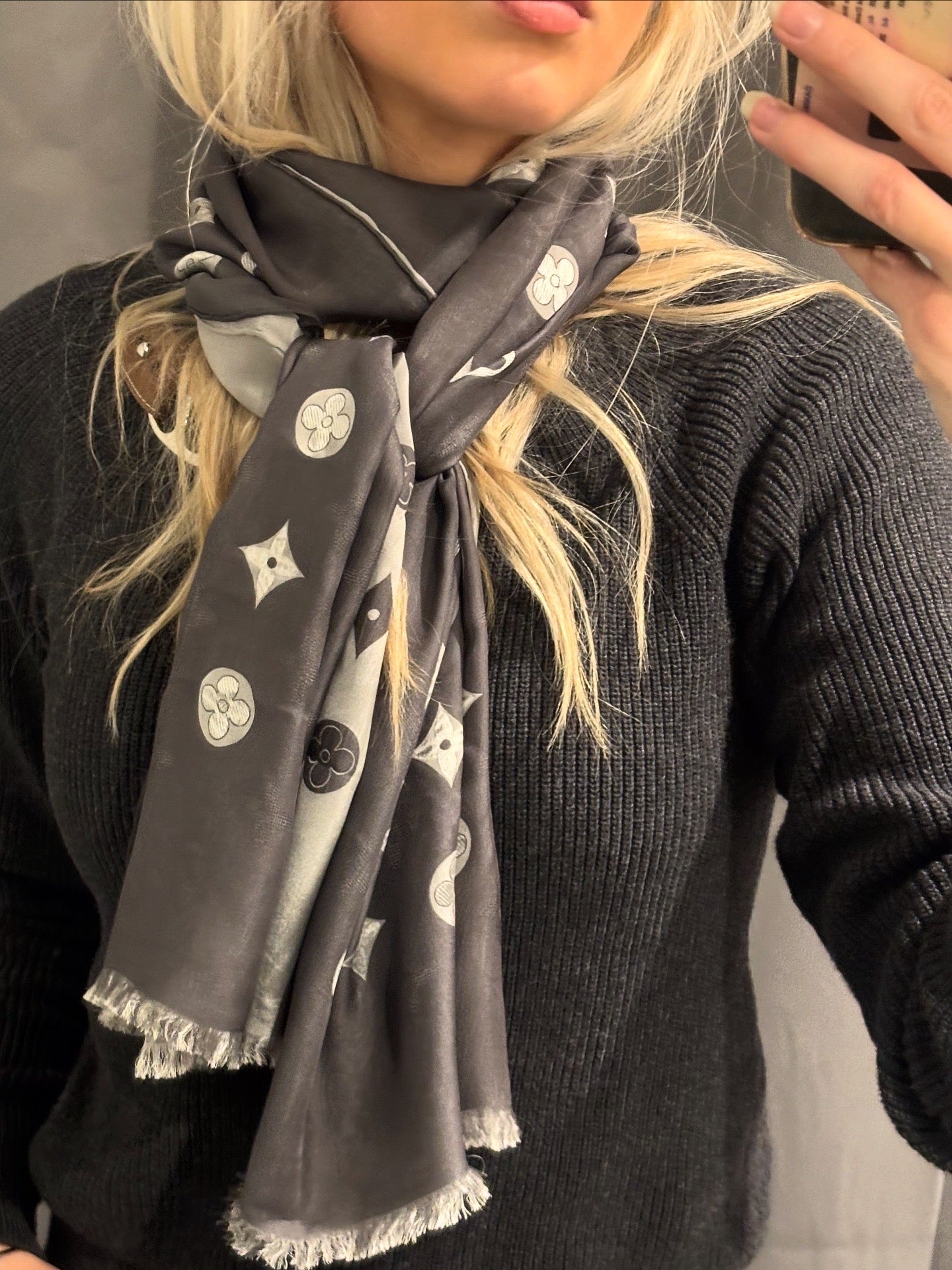 Vintage Louis Vuitton Silk Scarf - Double Sided in Grey with Monogram