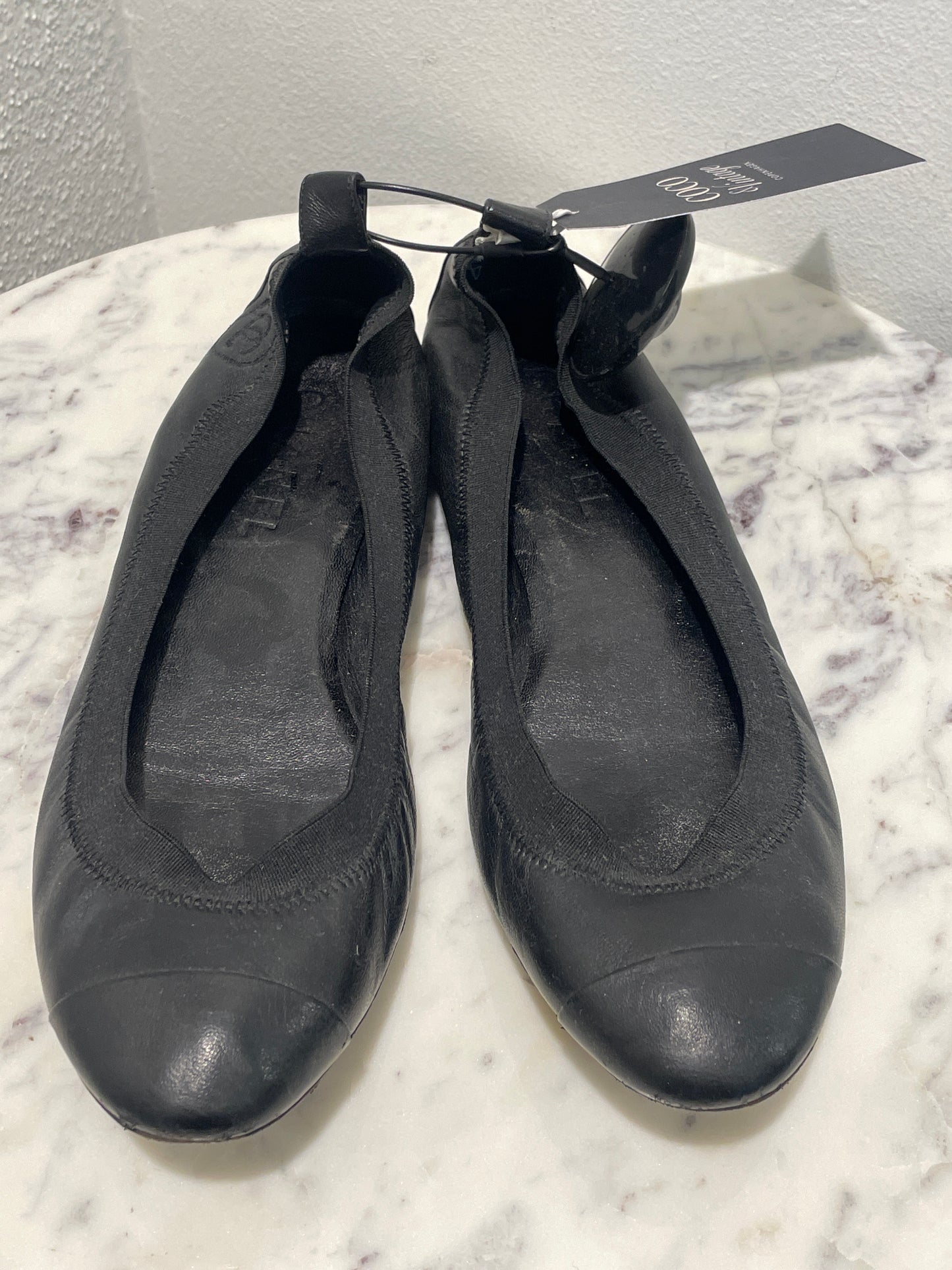 Chanel Ballerinas – Black Leather with Elastic Trim - EU 38