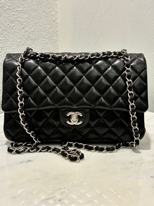 Chanel Classic Flap Medium - Black Lambskin & Silver Hardware - 2020 - FULL SET!