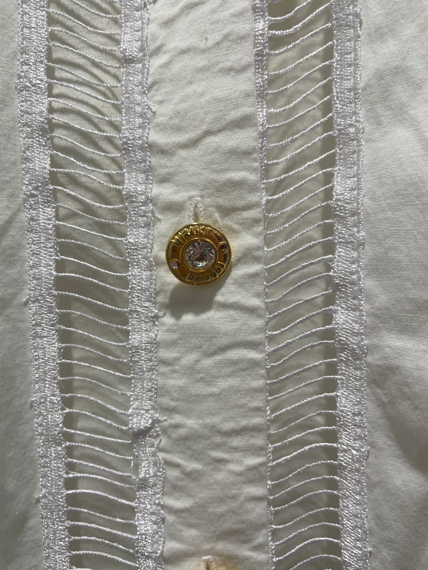 Roberto Cavalli shirt – Exclusive white vintage lace-up shirt with rhinestone logo - M