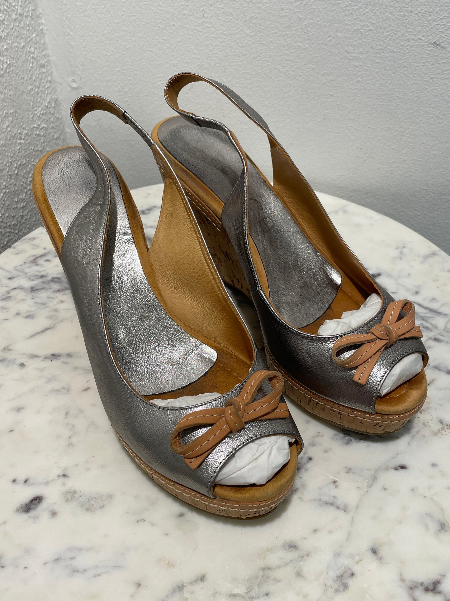 Unisa - Brand new Metallic Silver Slingback Wedge Sandals - 39