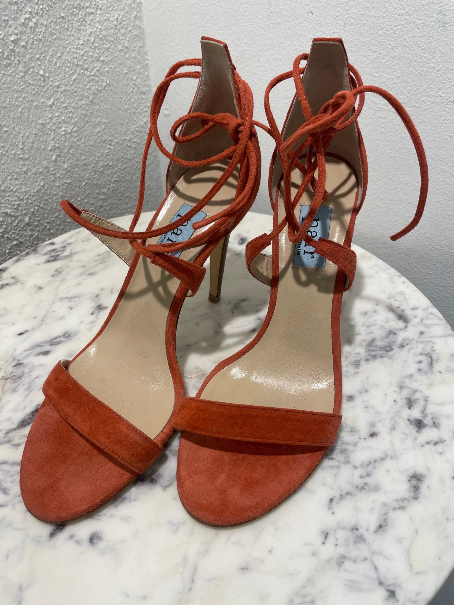 A Pair Copenhagen Rust Orange Suede Lace-Up Stiletto Sandals - 40