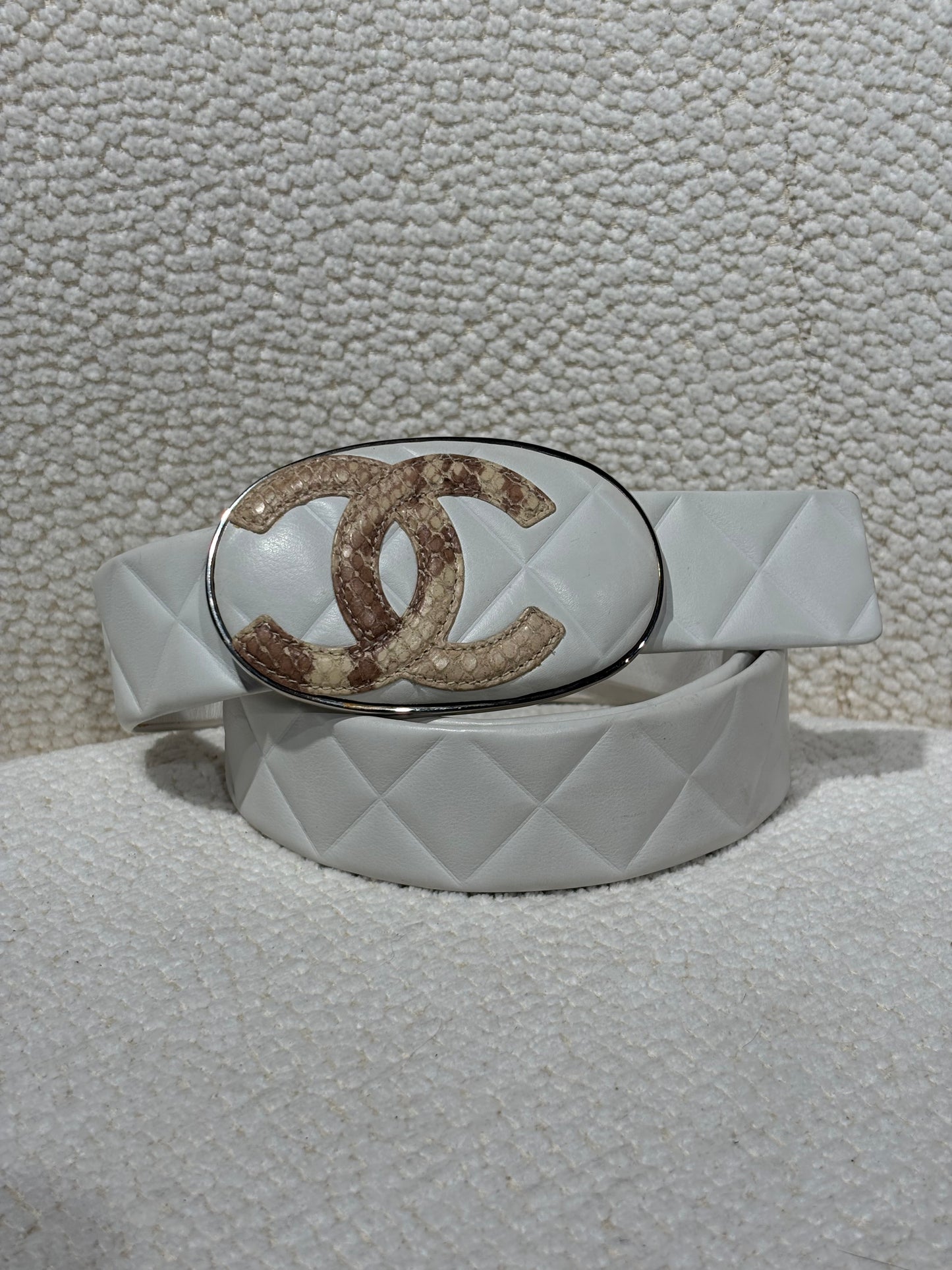 Chanel Belt – White Quilted Calfskin with Python CC Buckle - Cambon Collection