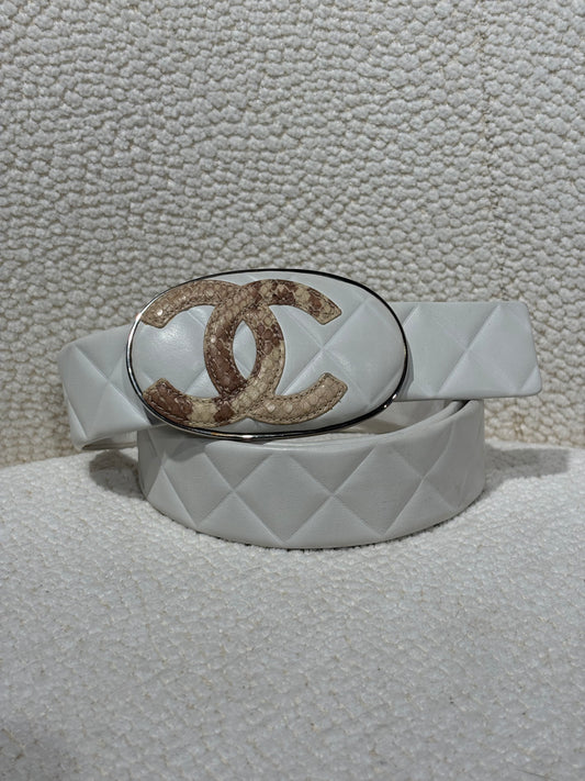 Chanel Belt – White Quilted Calfskin with Python CC Buckle - Cambon Collection