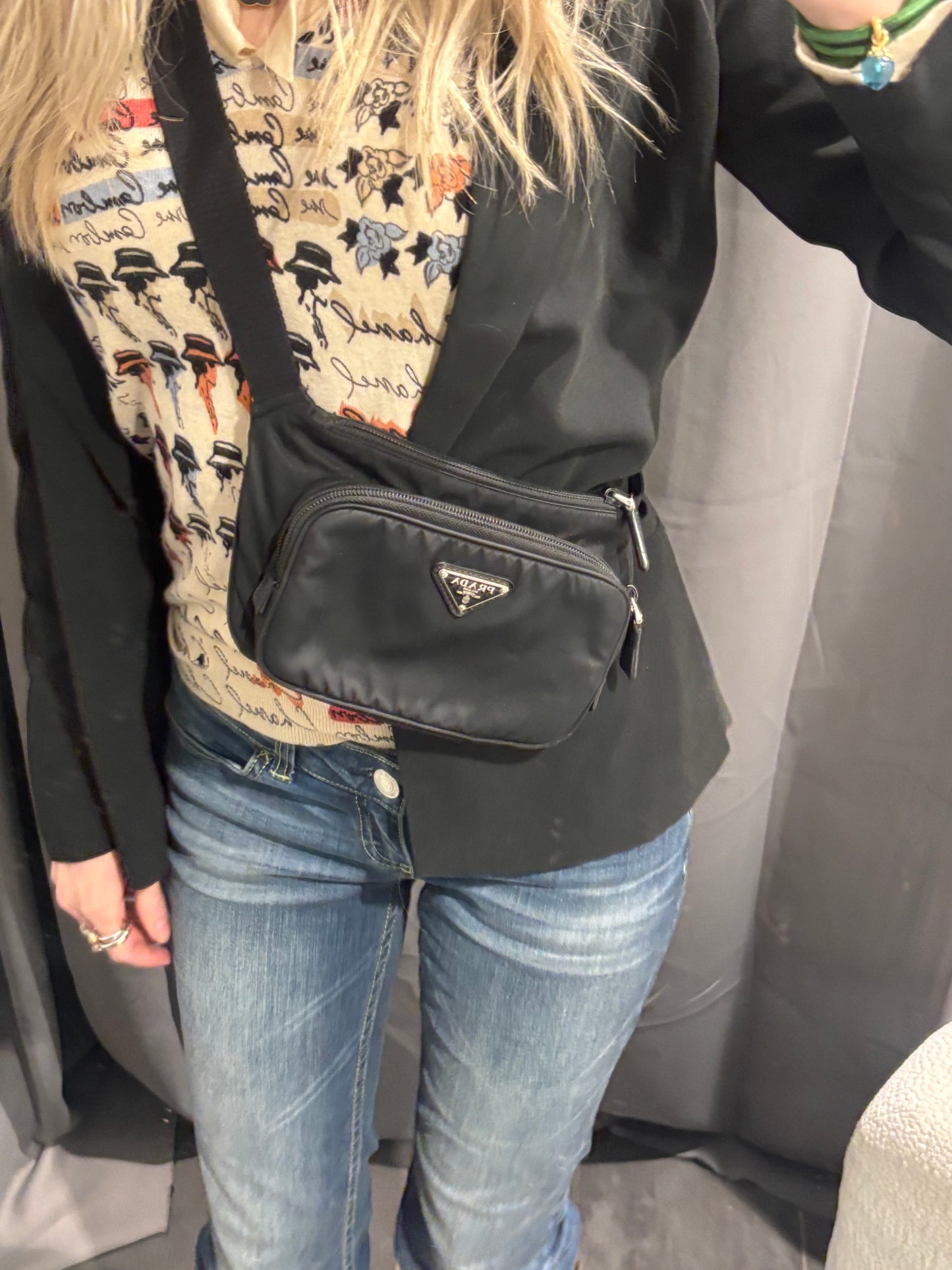 Prada Crossbody Bag - Black Nylon & Silver Logo