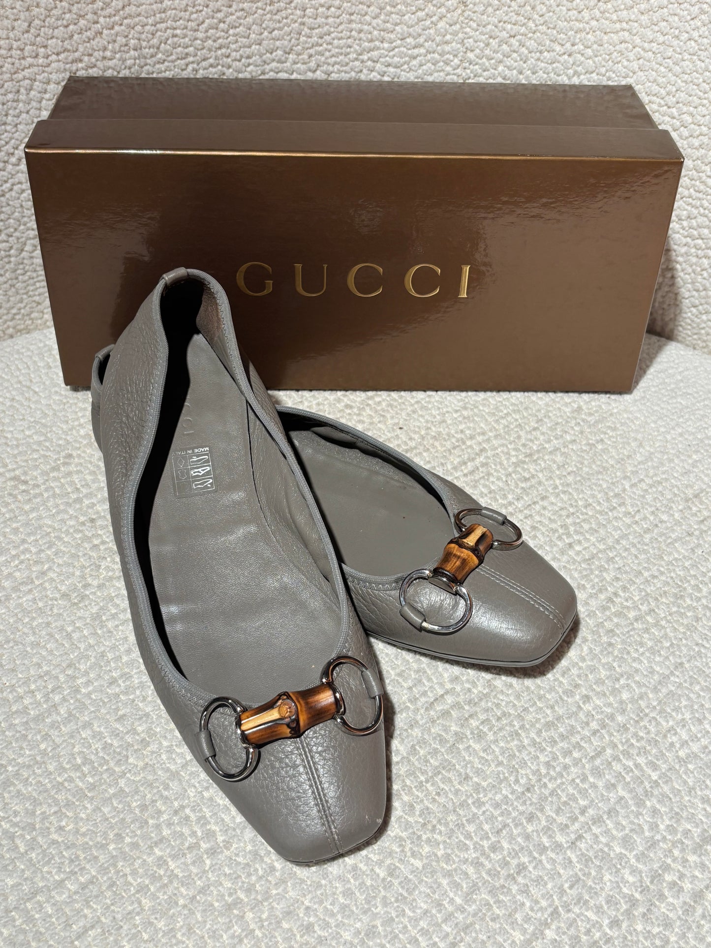 Gucci Ballerina - Grey Leather with Bamboo Bit - EU 38.5
