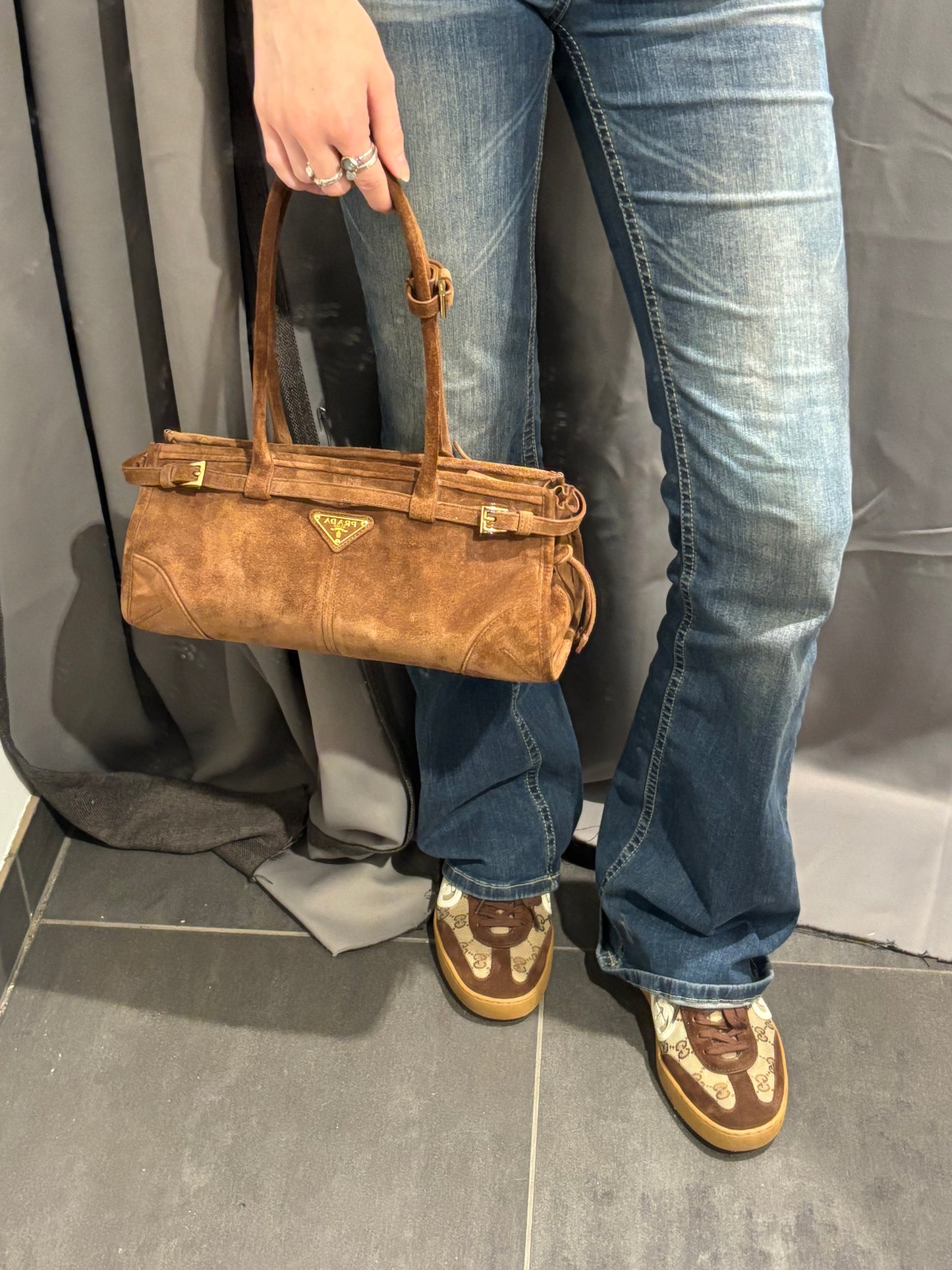 Prada - Suede Triangle Medium Bonnie - Cinnamon - Medinas Wardrobe